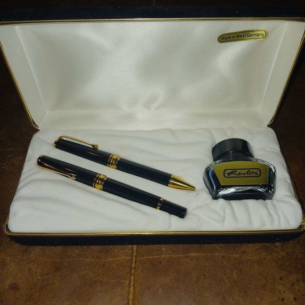 Herlitz Bugatti Gold 14K Nib Fountain Pen 24k Cap Roller Ball Point Not Working